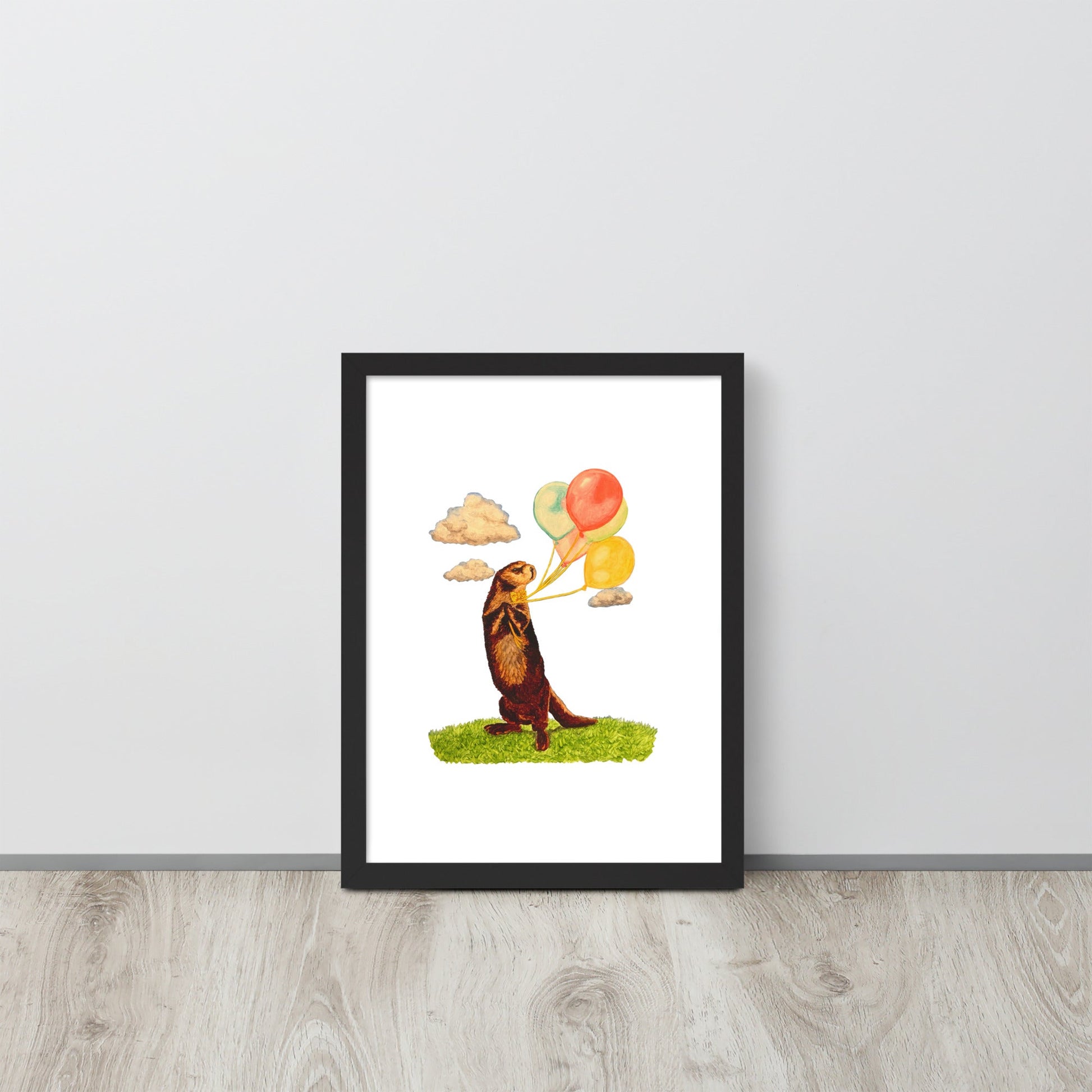 Otter and Balloons Framed Poster Print Posters, Prints, & Visual Artwork Indie Darling Design 