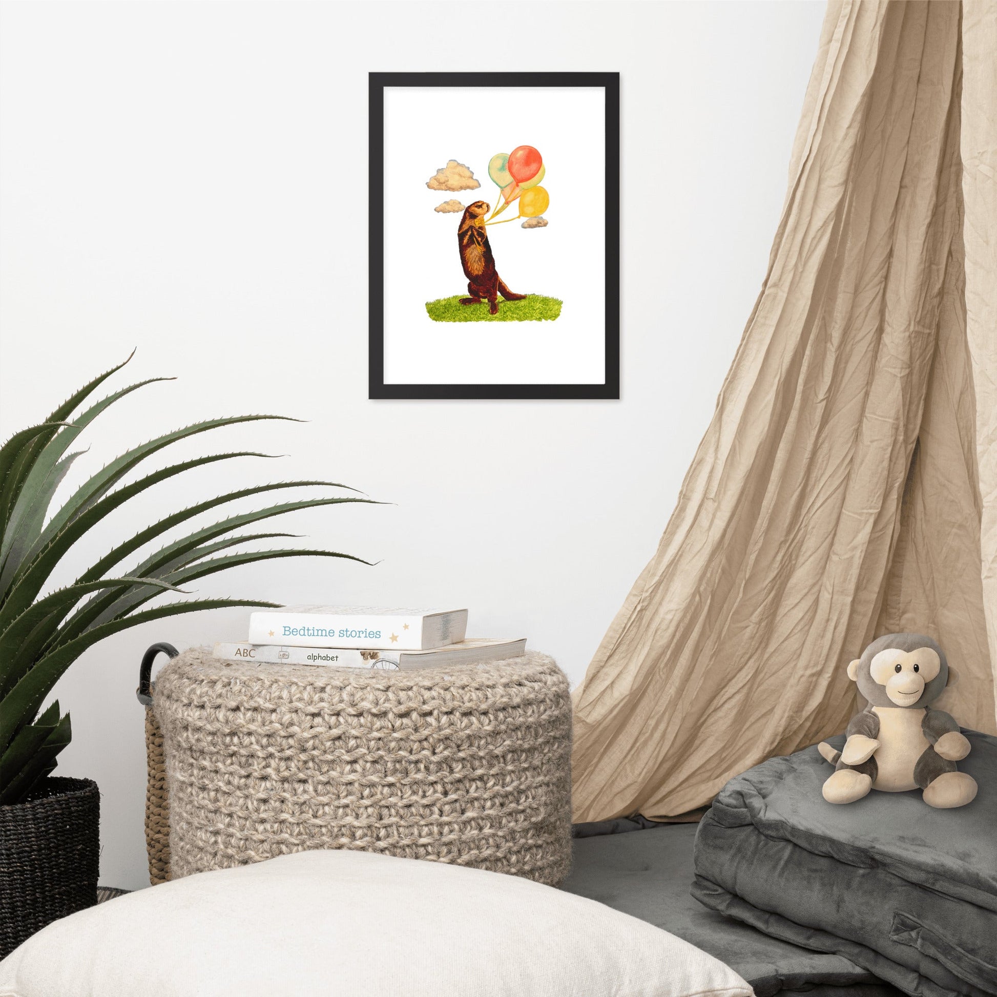 Otter and Balloons Framed Poster Print Posters, Prints, & Visual Artwork Indie Darling Design 