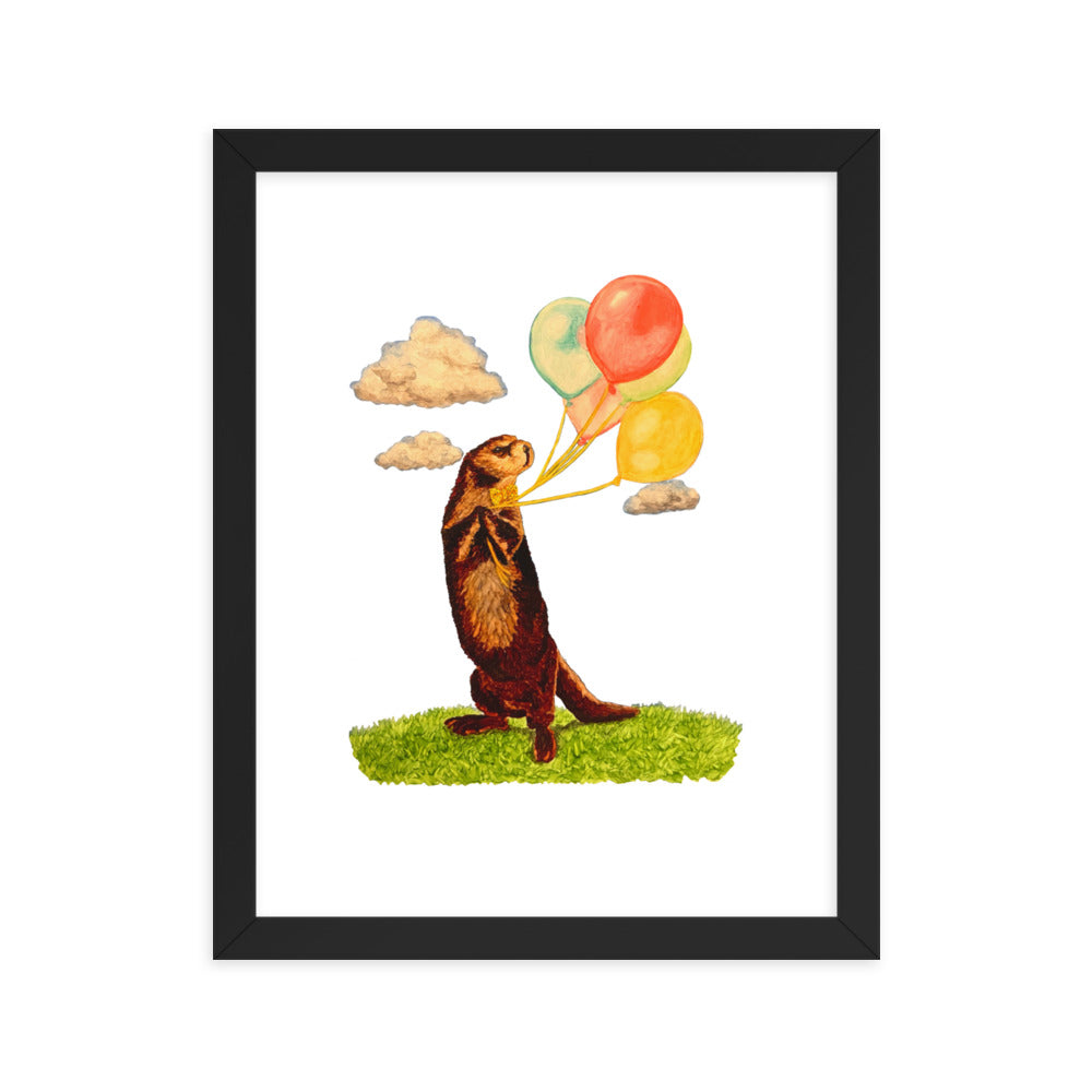 Otter and Balloons Framed Poster Print Posters, Prints, & Visual Artwork Indie Darling Design Black 11″×14″ 