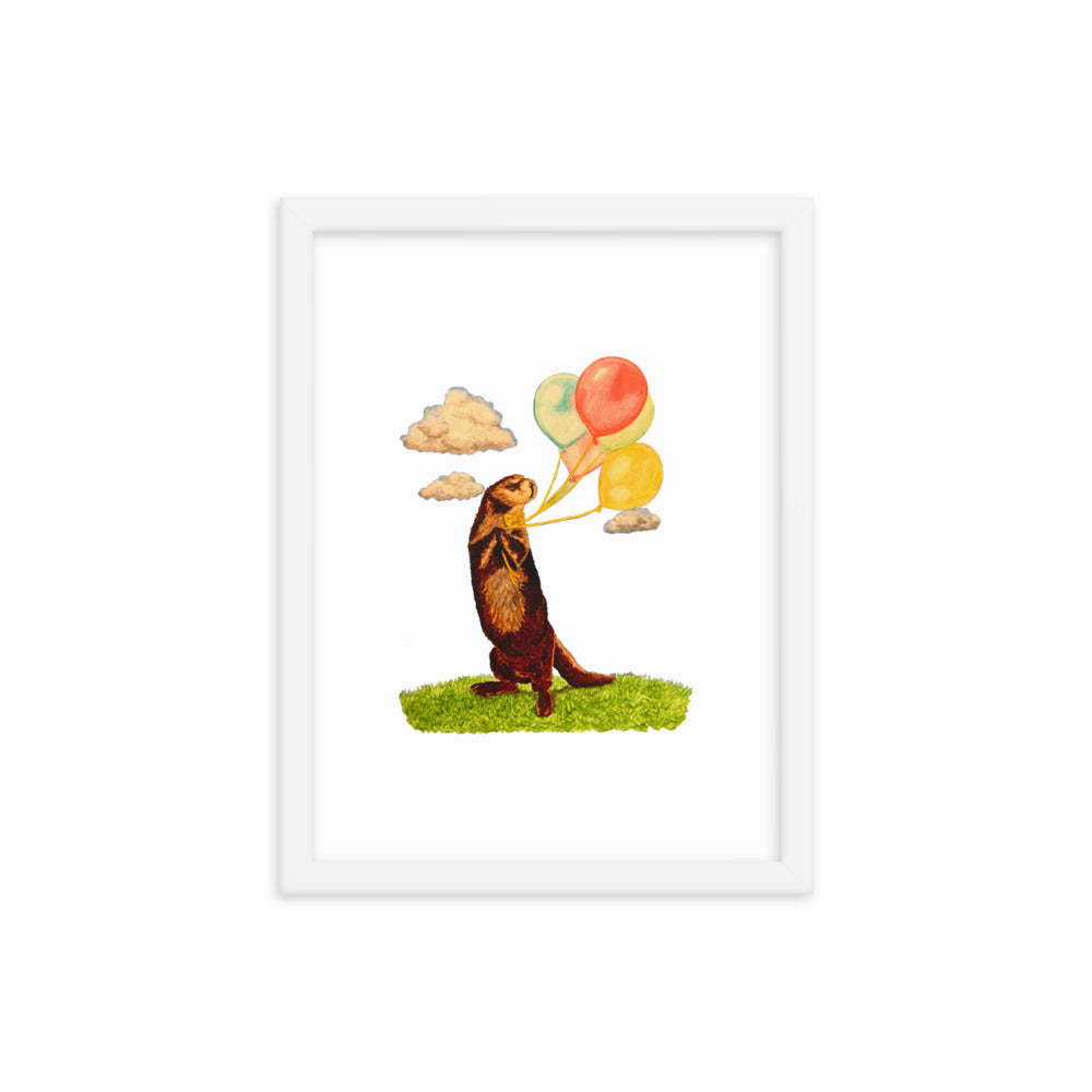 Otter and Balloons Framed Poster Print Posters, Prints, & Visual Artwork Indie Darling Design White 12″×16″ 