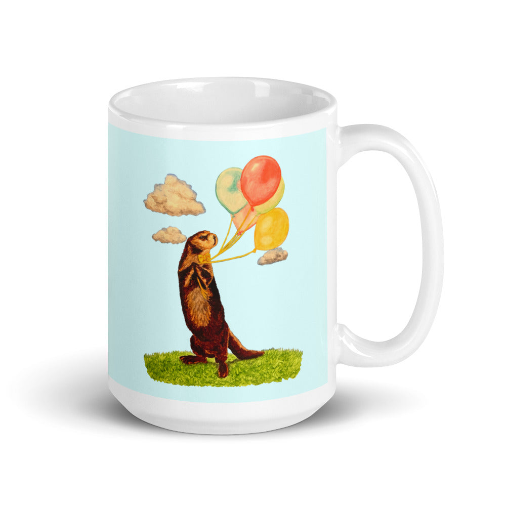 Otter and Balloons Glossy Mug Mugs Indie Darling Design 