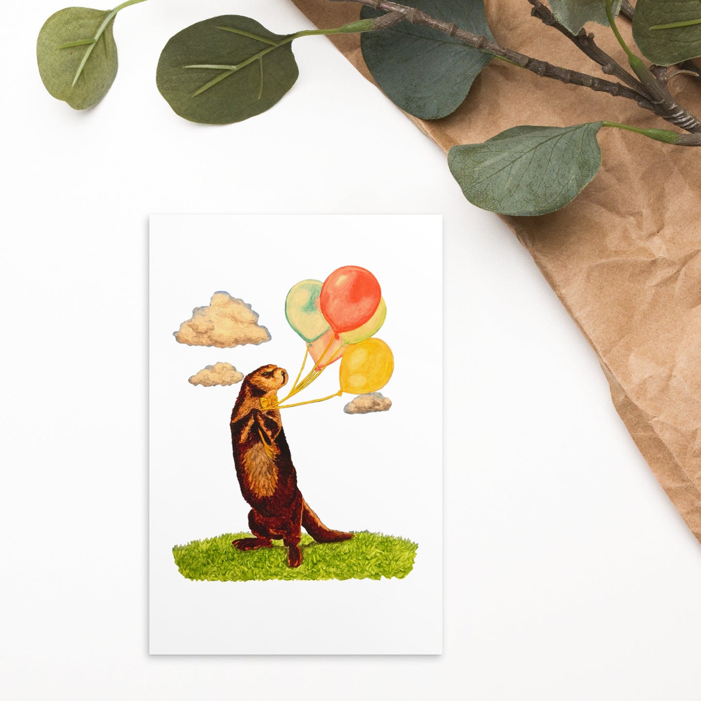 Otter and Balloons Illustrated Flat Card Posters, Prints, & Visual Artwork Indie Darling Design 