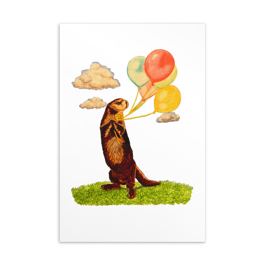 Otter and Balloons Illustrated Flat Card Posters, Prints, & Visual Artwork Indie Darling Design 