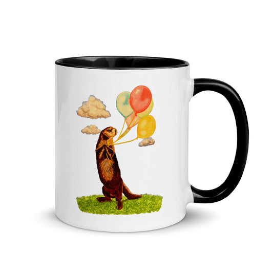 Otter and Balloons Two-Toned Mug Mugs Indie Darling Design 