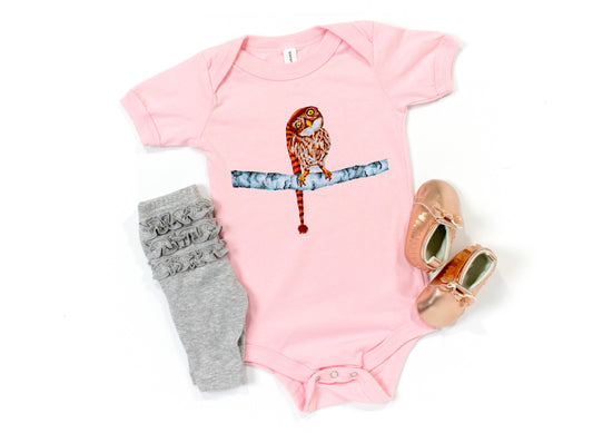 Owl in Stocking Cap Baby Short Sleeve One Piece Baby One-Pieces Indie Darling Design 