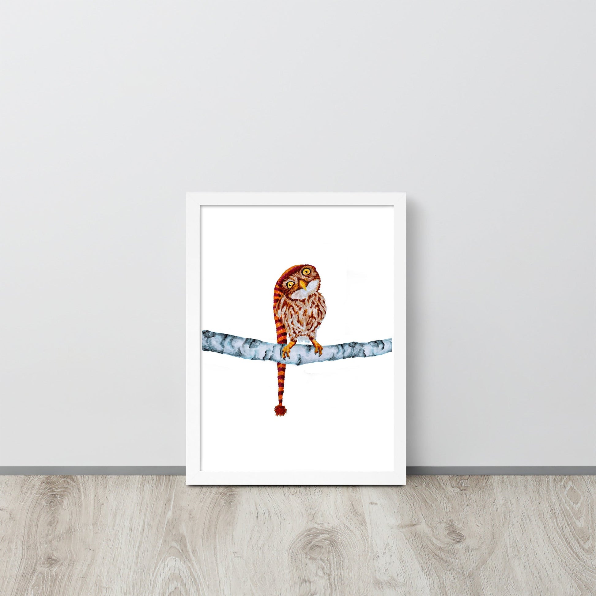 Owl in Stocking Cap Framed Poster Posters, Prints, & Visual Artwork Indie Darling Design 