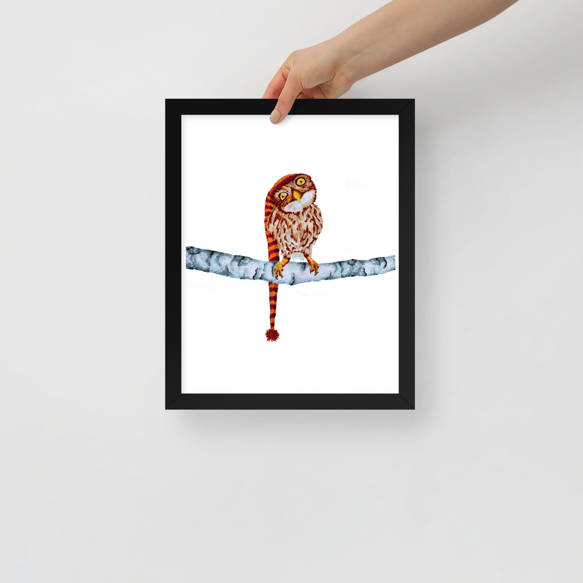 Owl in Stocking Cap Framed Poster Posters, Prints, & Visual Artwork Indie Darling Design 