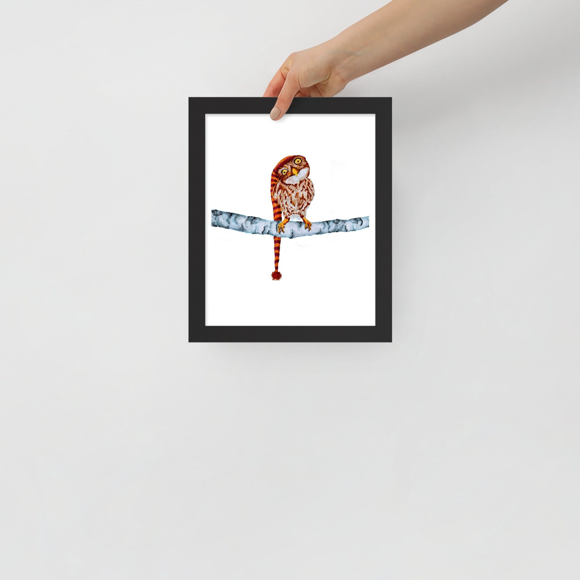 Owl in Stocking Cap Framed Poster Posters, Prints, & Visual Artwork Indie Darling Design 