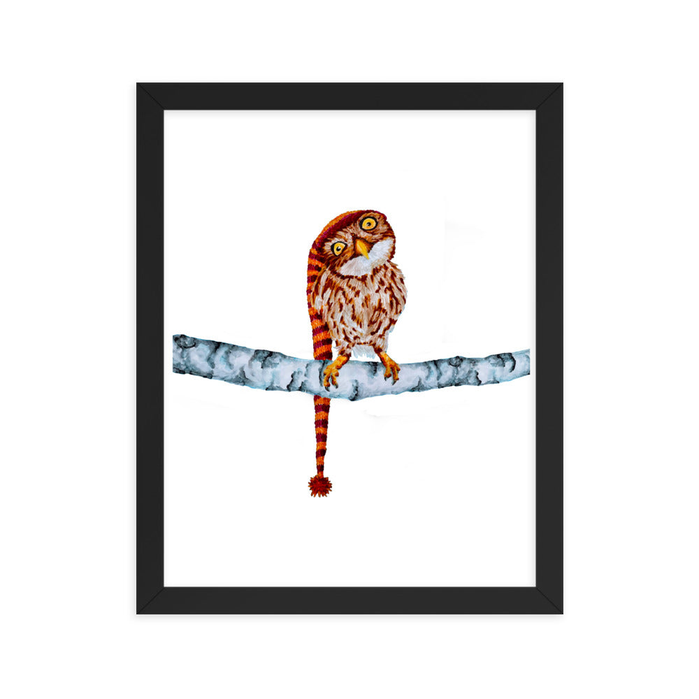 Owl in Stocking Cap Framed Poster Posters, Prints, & Visual Artwork Indie Darling Design 