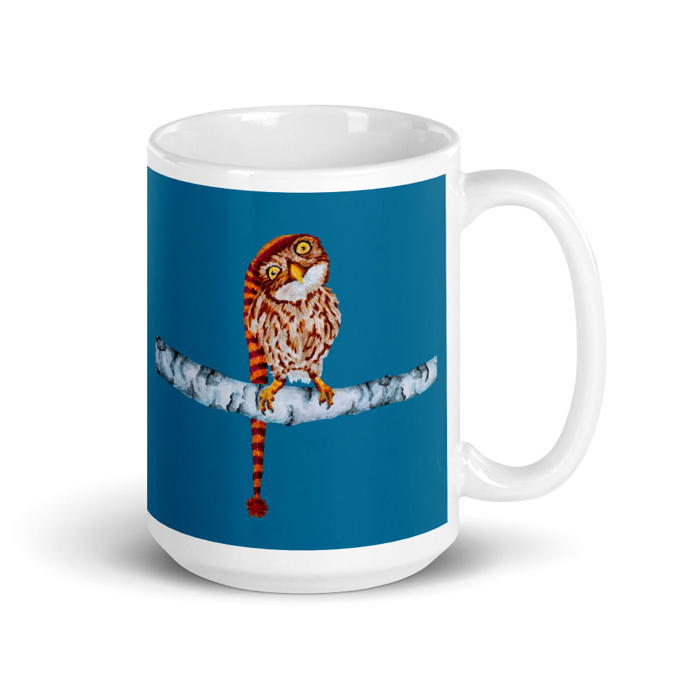 Owl in Stocking Cap Glossy Mug Mugs Indie Darling Design 