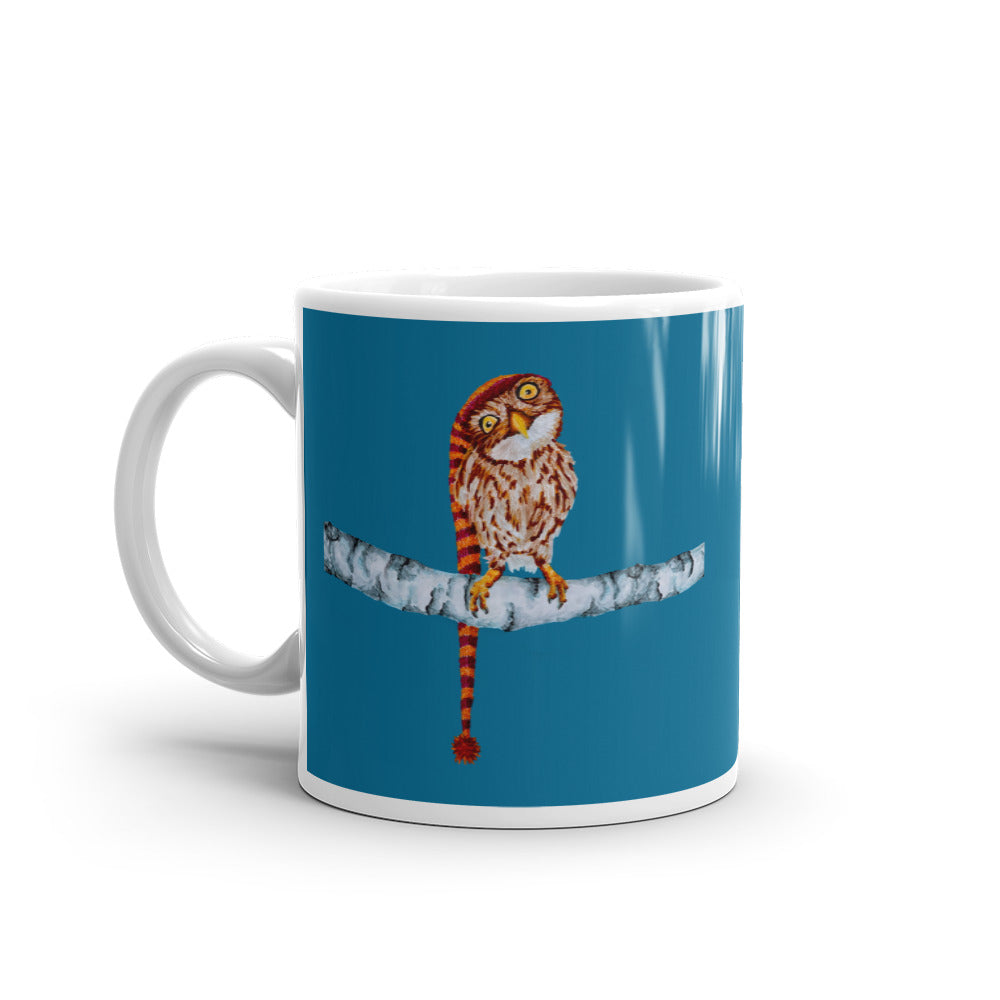 Owl in Stocking Cap Glossy Mug Mugs Indie Darling Design 