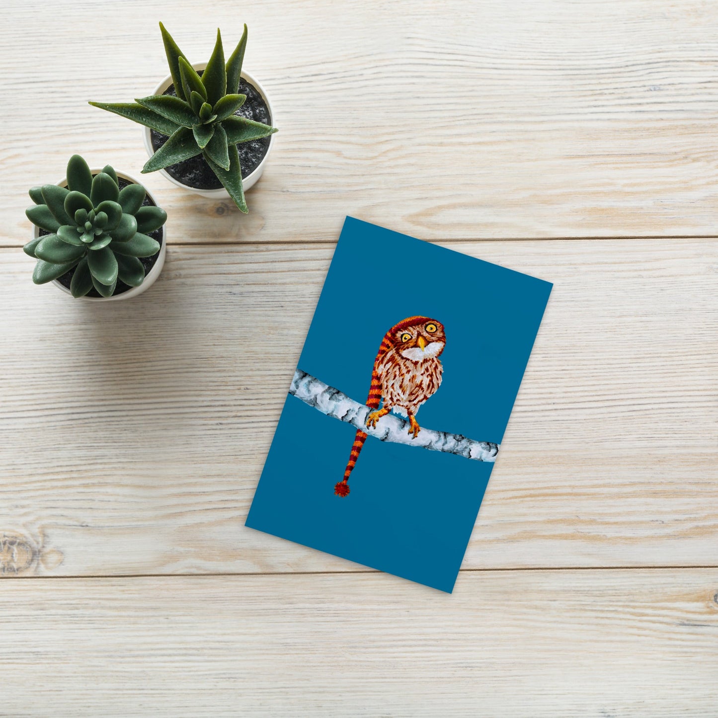 Owl in Stocking Cap Illustrated Flat Card Greeting & Note Cards Indie Darling Design 