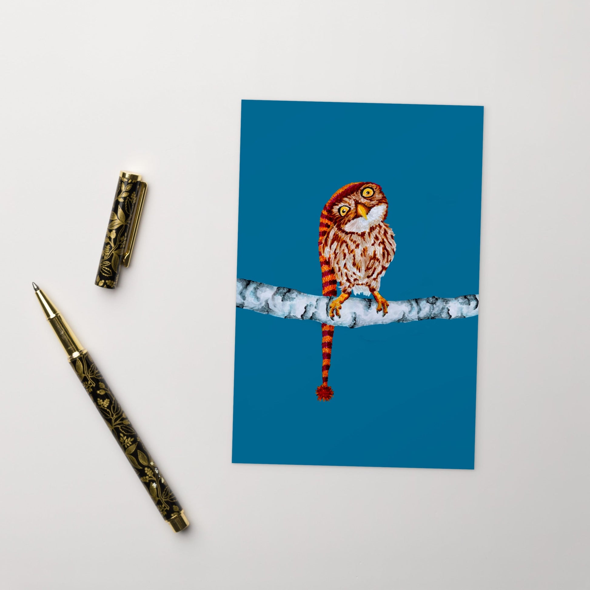 Owl in Stocking Cap Illustrated Flat Card Greeting & Note Cards Indie Darling Design 