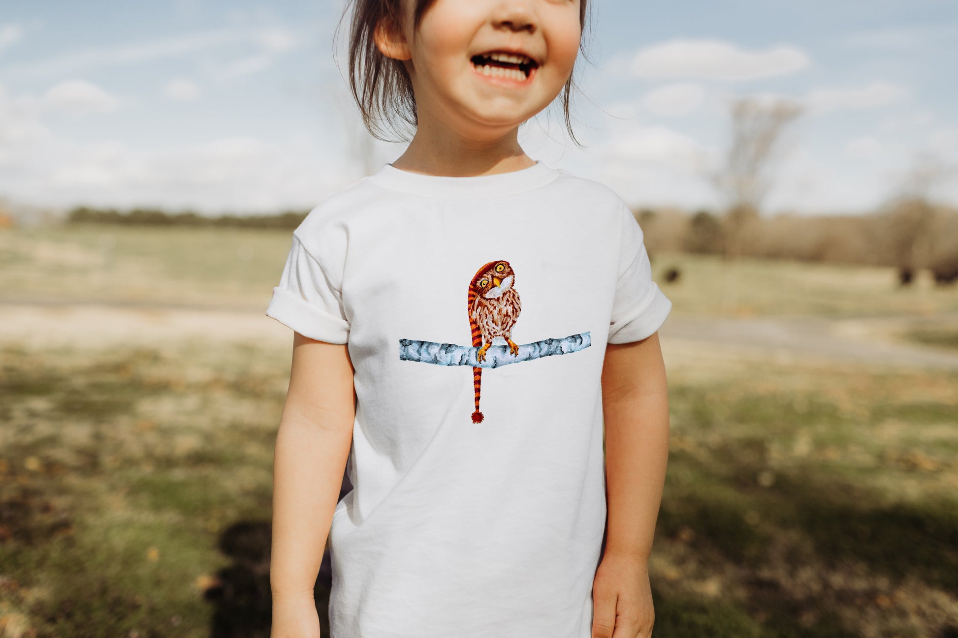 Owl in Stocking Cap Toddler Short Sleeve Tee Indie Darling Design 