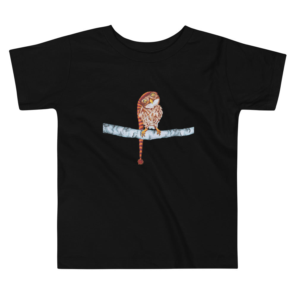 Owl in Stocking Cap Toddler Short Sleeve Tee Indie Darling Design Black 2T 