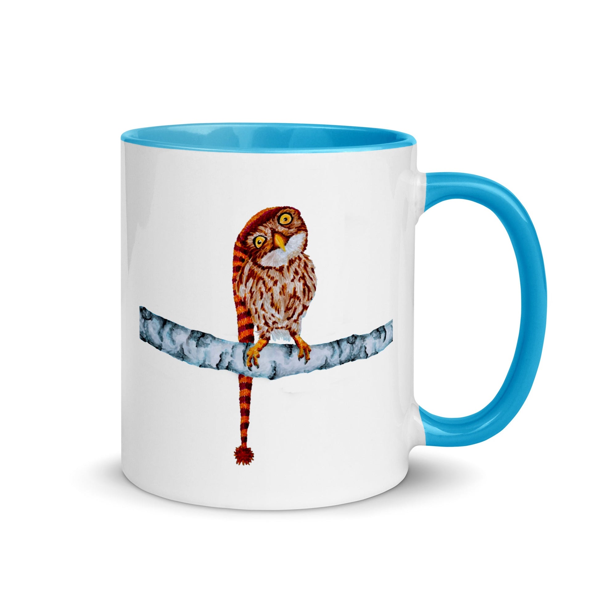 Owl in Stocking Cap Two-Tone Mug Mugs Indie Darling Design 