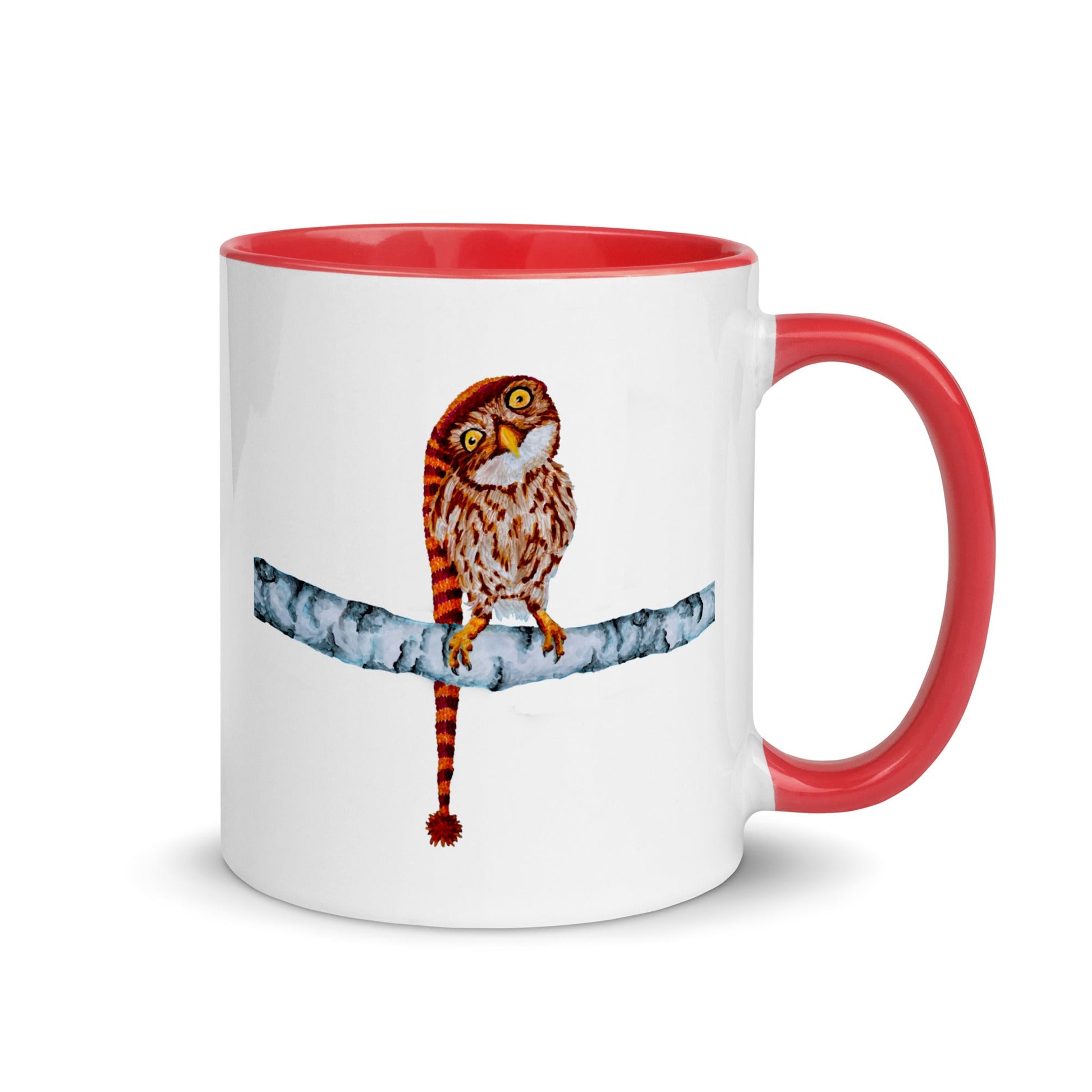 Owl in Stocking Cap Two-Tone Mug Mugs Indie Darling Design 