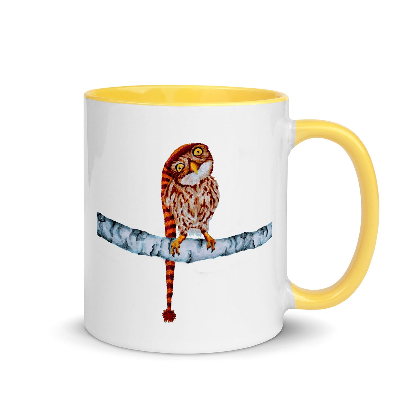 Owl in Stocking Cap Two-Tone Mug Mugs Indie Darling Design 