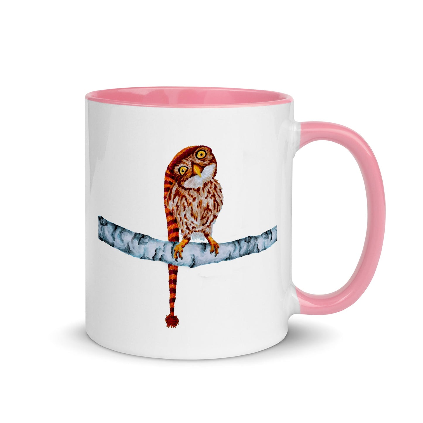 Owl in Stocking Cap Two-Tone Mug Mugs Indie Darling Design 