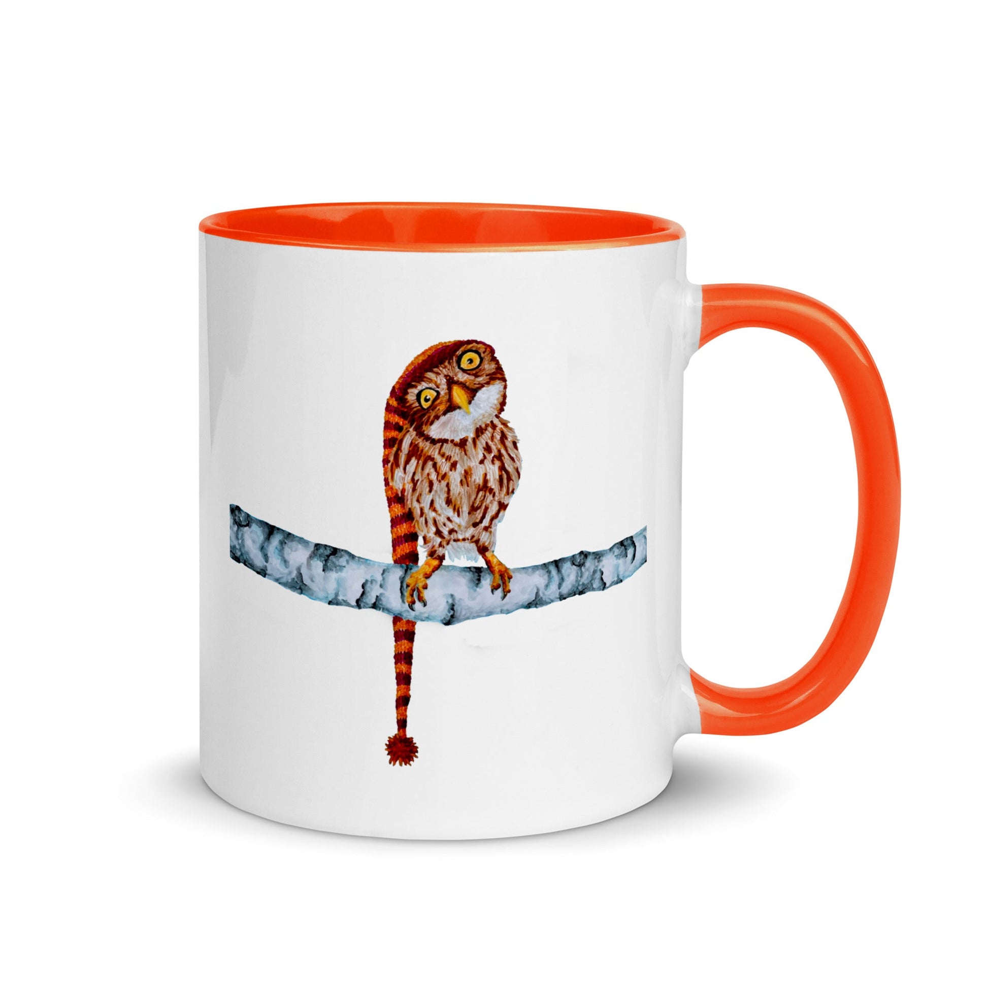 Owl in Stocking Cap Two-Tone Mug Mugs Indie Darling Design 