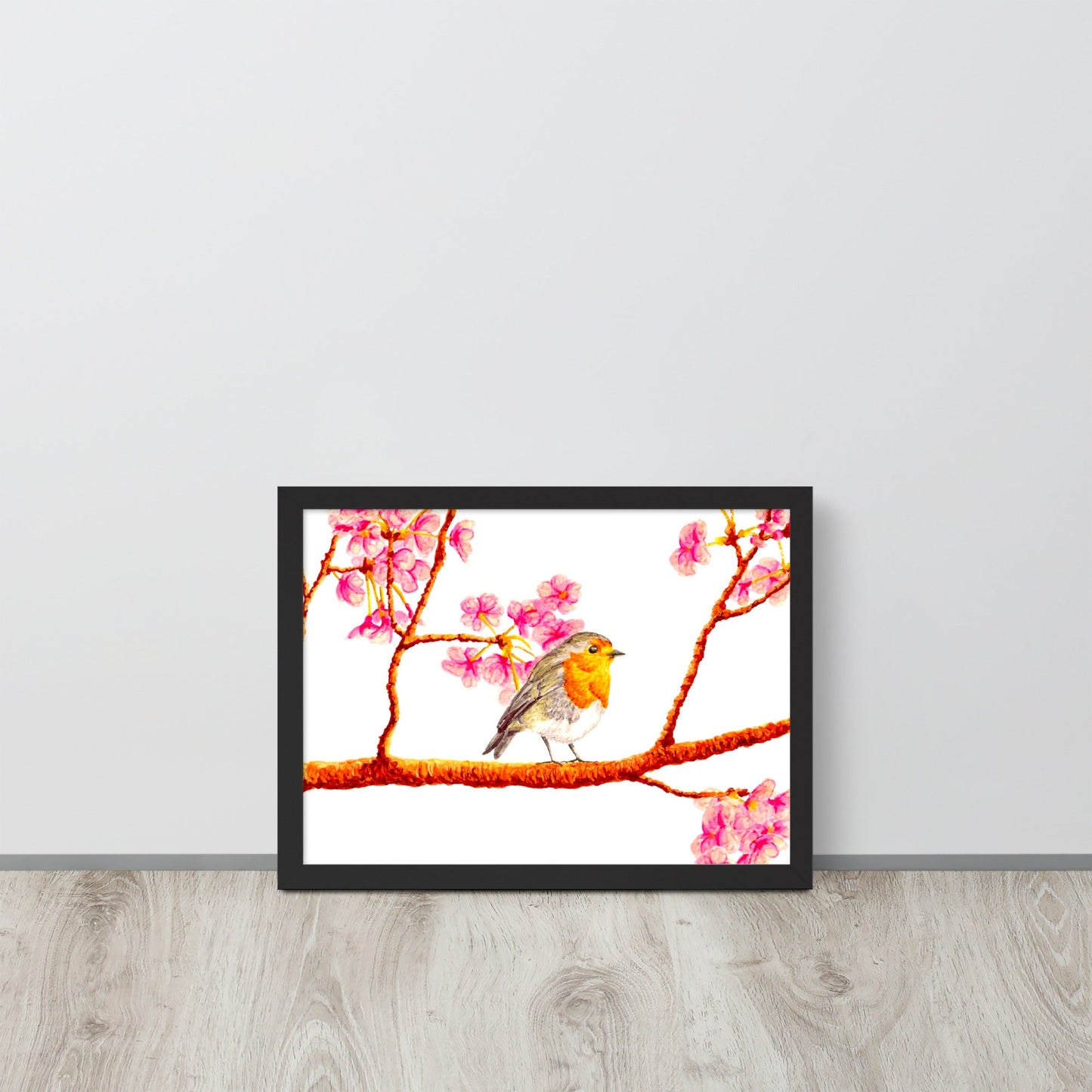 Robin and Cherry Blossoms Framed Poster Posters, Prints, & Visual Artwork Indie Darling Design 