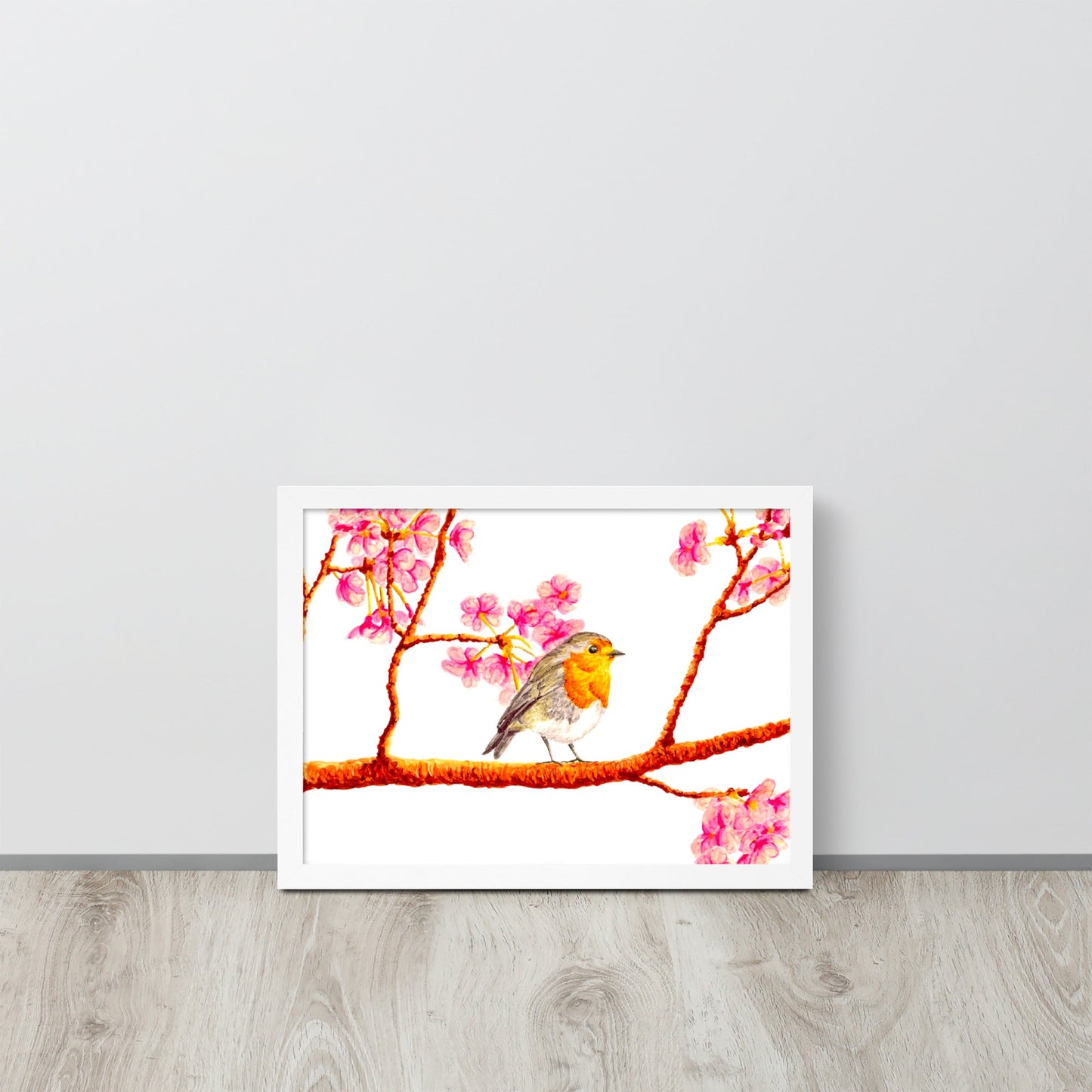 Robin and Cherry Blossoms Framed Poster Posters, Prints, & Visual Artwork Indie Darling Design 