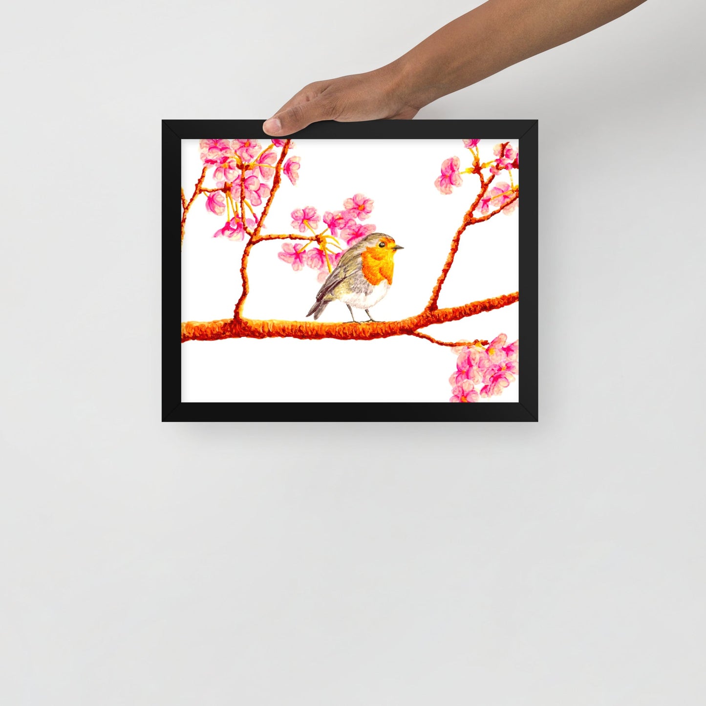 Robin and Cherry Blossoms Framed Poster Posters, Prints, & Visual Artwork Indie Darling Design 