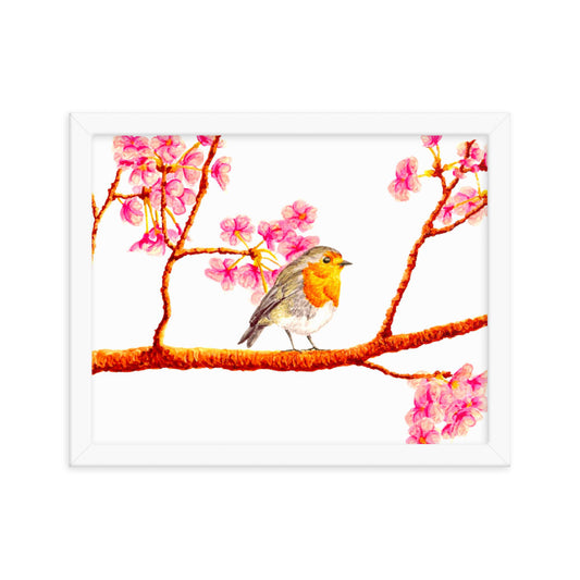 Robin and Cherry Blossoms Framed Poster Posters, Prints, & Visual Artwork Indie Darling Design 