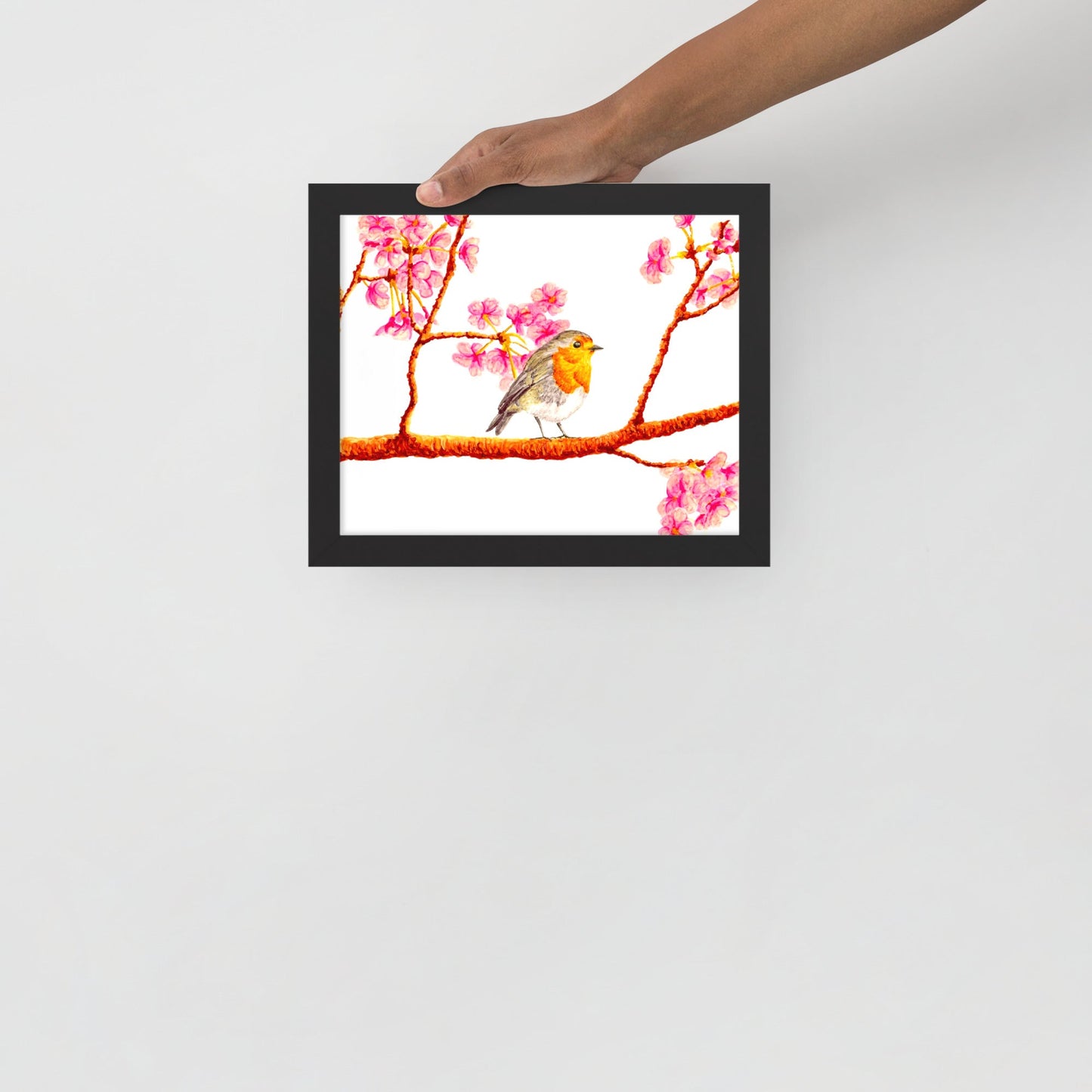 Robin and Cherry Blossoms Framed Poster Posters, Prints, & Visual Artwork Indie Darling Design 