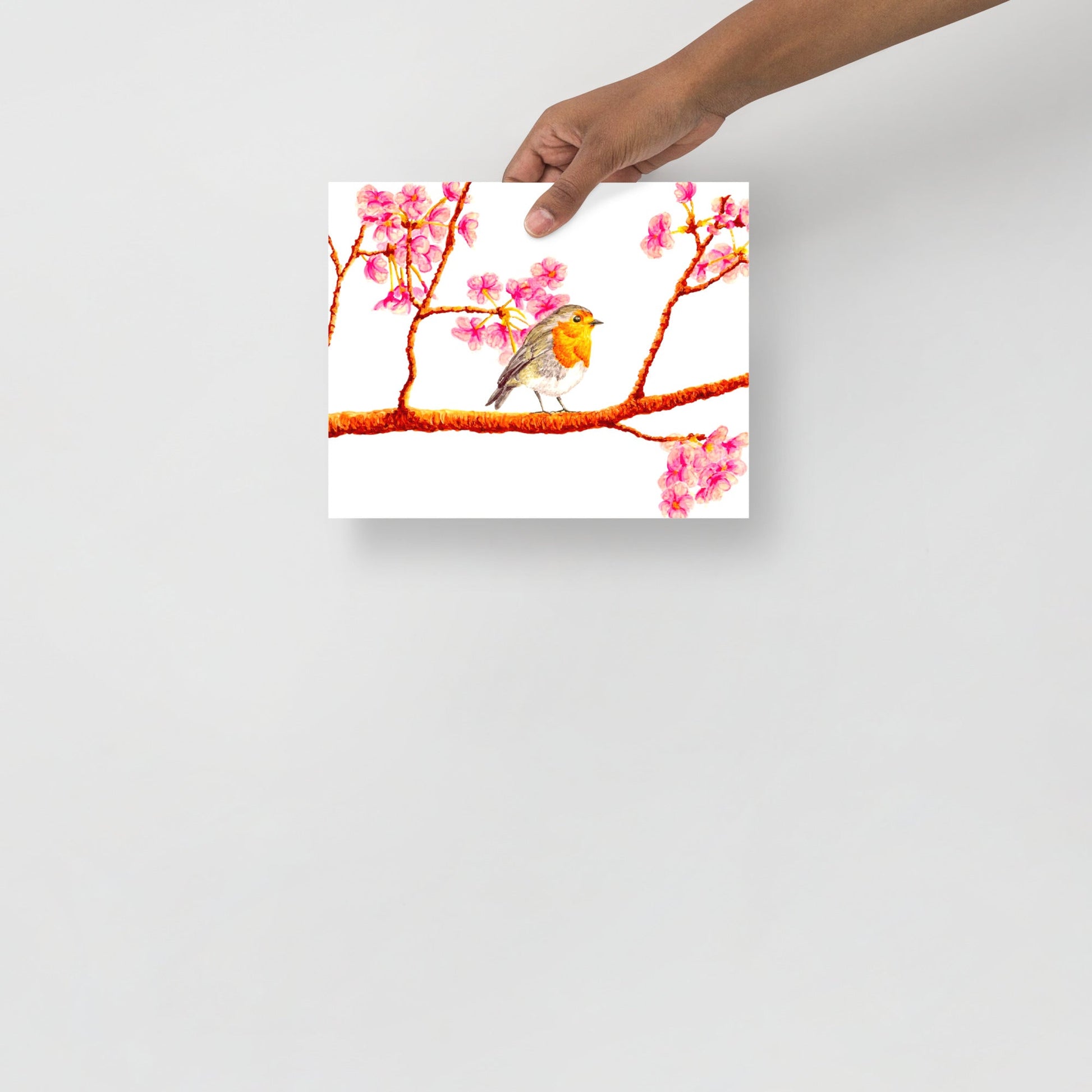 Robin and Cherry Blossoms Poster Print without Frame Posters, Prints, & Visual Artwork Indie Darling Design 