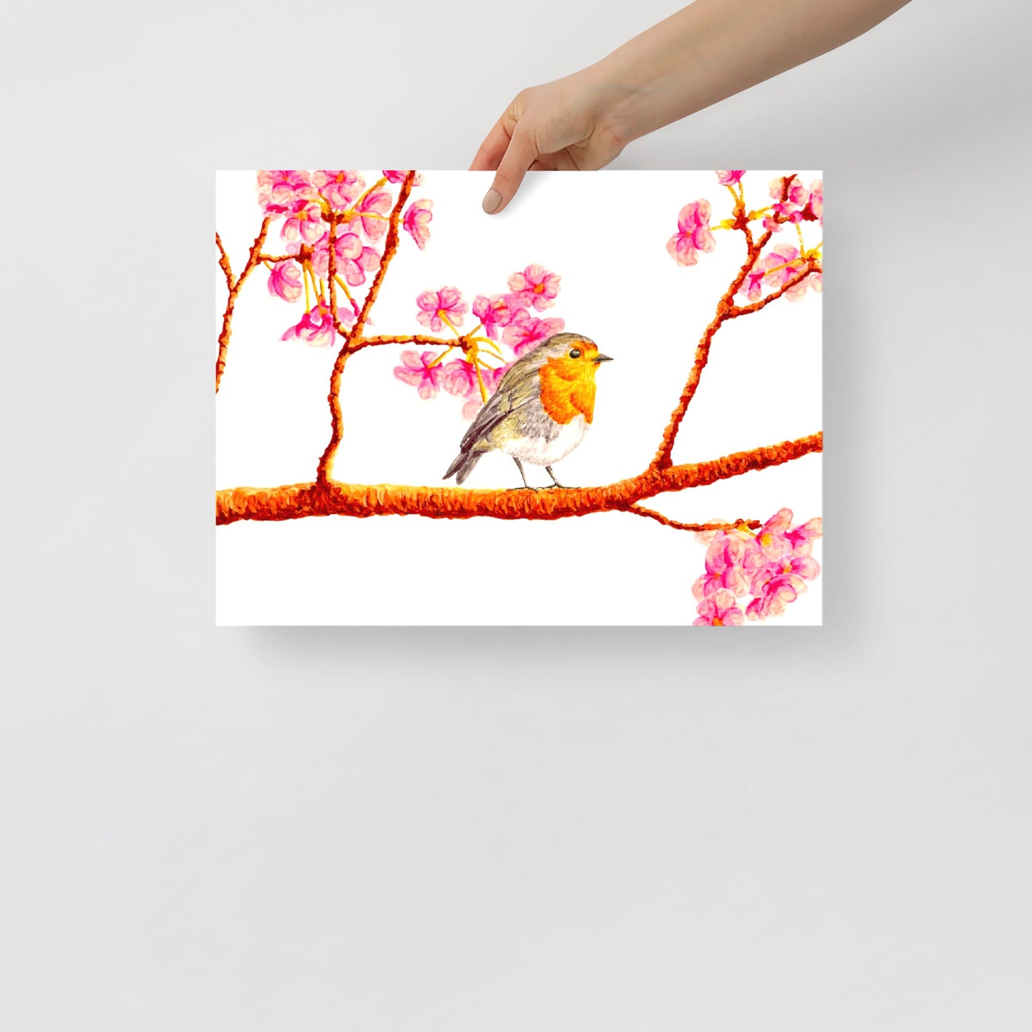 Robin and Cherry Blossoms Poster Print without Frame Posters, Prints, & Visual Artwork Indie Darling Design 