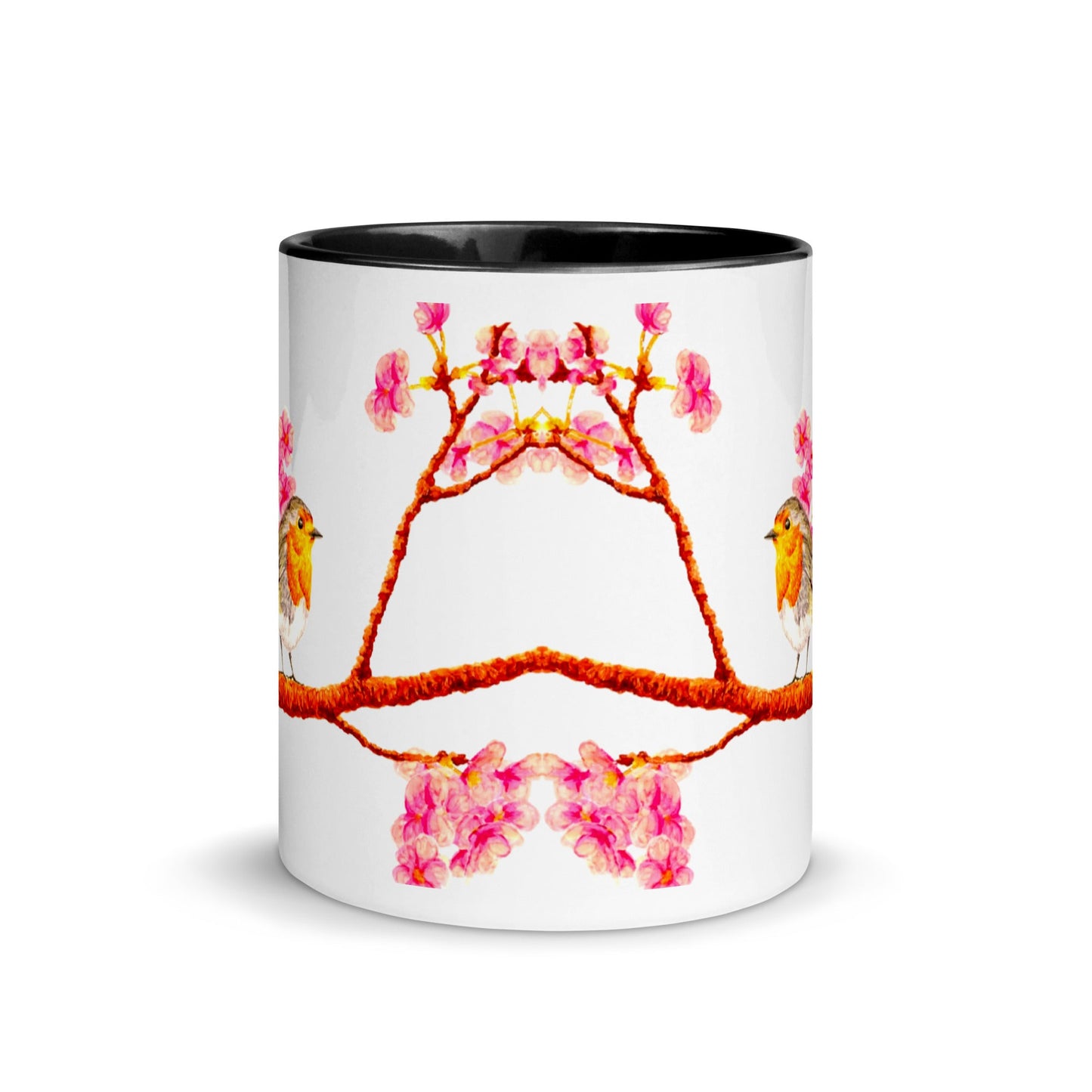 Robin and Cherry Blossoms Two-Tone Mug Mugs Indie Darling Design 