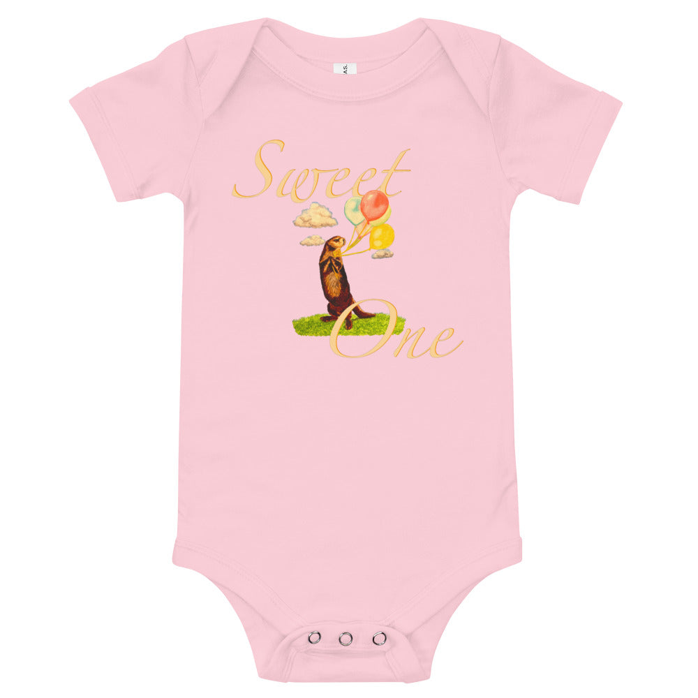 Sweet One Cute Otter Baby Short Sleeve One Piece Baby One-Pieces Indie Darling Design Pink 3-6m 