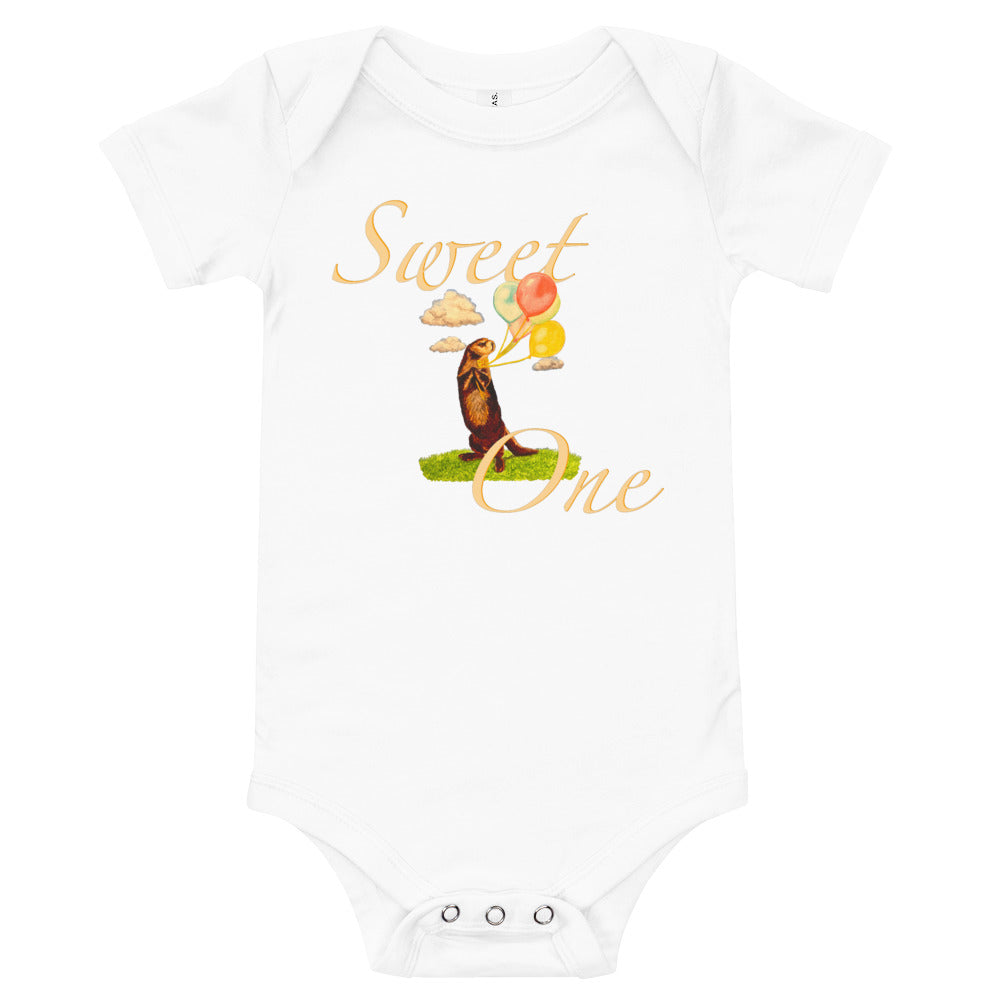 Sweet One Cute Otter Baby Short Sleeve One Piece Baby One-Pieces Indie Darling Design White 3-6m 